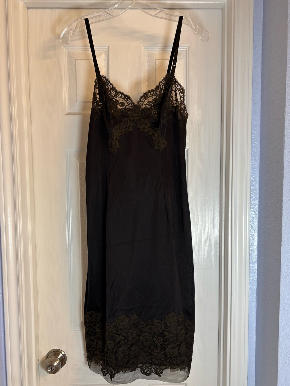 Vintage 50s Vanity Fair Black Lace Slip Dress Size 34 Side Walking Slit